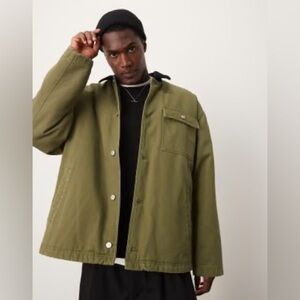 NWOT ASOS DESIGN Oversized Harrington Jacket in Khaki Corduroy collar Size XL
